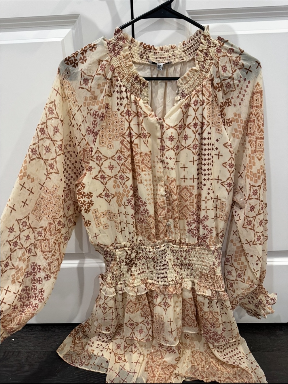 Fate Cream Dress with Rust Geometric Print